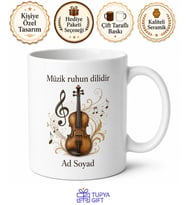 Keman Temalı Baskılı Kupa Bardak Müzisyen Hediye Porselen Mug