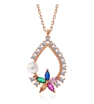Rose Zirkon Taşlı Çiçek 925 Ayar Gümüş Kadın Kolye