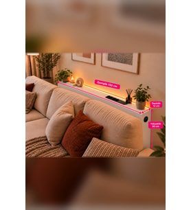 1. Sınıf Beyaz MDF AuraTech LED’li Koltuk Arkası Dresuar Prizli Şarjlı Raf Konsol 150x80x12