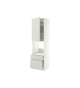 Fırın boy dolabı, ASPUDDEN açık gri, 60x60x220 cm, 1 kapaklı, 2 çekmeceli ve 2 ön panelli