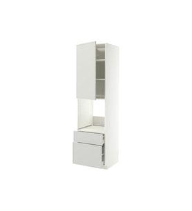 Fırın boy dolabı, ASPUDDEN açık gri, 60x60x220 cm, 1 kapaklı, 2 çekmeceli ve 2 ön panelli