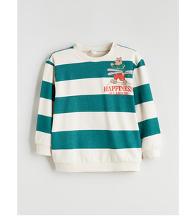 LCW Kids Yeşil Çizgili Erkek Çocuk Kalın Sweatshirt