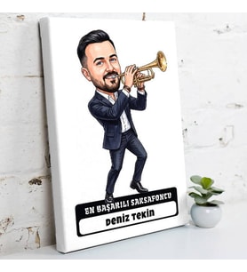Trompetçiye Hediye Erkek Karikatürlü Kanvas Tablo