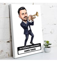 Trompetçiye Hediye Erkek Karikatürlü Kanvas Tablo