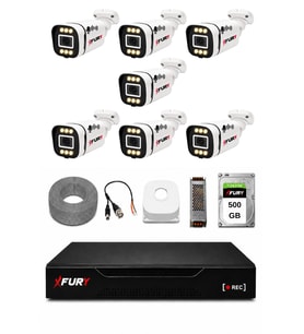 FURY 7 Kameralı 1080P Sesli 6 Warm LED Renkli Gece Görüşlü Güvenlik Kamera Sistemi 500GB 1606