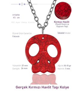 Sertifikalı İskelet Model Kırmızı Havlit Taşı Kolye (Çok Renkli)