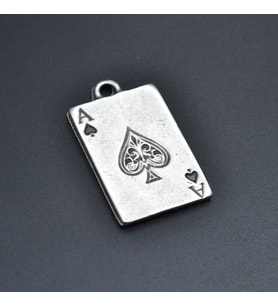 Maça As Poker İskambil Kolye Ucu - Antik Gümüş Kaplama - Kod:114