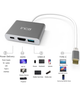 Inca ITPC-04TX Type-c Hub HDMI 4K@30hz USB3.0+PD100W Akım ve Voltaj Korumalı Alüminyum Çoklayıcı