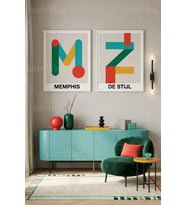 Modern Geometrik Tasarım 2'li Ahşap Çerçeveli Tablo Seti
