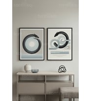 Minimalist Ouroboros ve Dalga Temalı Soyut 2’li Ahşap Çerçeveli Tablo Seti