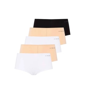 U.S. Polo Assn. Kadın 5'li Şort Boxer (Siyah-Beyaz-Ten-Beyaz-Ten) (Çok Renkli)