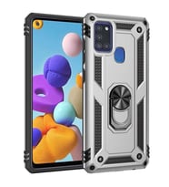 Samsung Galaxy A21S Kılıf Metal For Car Yüzüklü Standlı Military Ring Serisi (Gümüş)