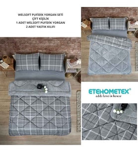 ETE HOMETEX ÇİFT KİŞİLİK LÜX WELSOFT YORGAN SETİ 195X215CM SAFİR GRİ 8696474231948