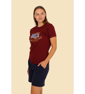 Akbeniz Kadın Şortlu Kısa Kol Penye Pijama Takım Bordo 3622 