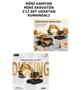 1/64 2.4 ghz usb Şarjlı Uzaktan Kumandalı Mini Ekskavatör Mini Kamyon 2 Li Set