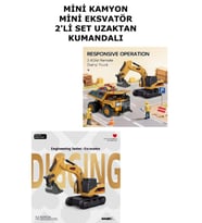 1/64 2.4 ghz usb Şarjlı Uzaktan Kumandalı Mini Ekskavatör Mini Kamyon 2 Li Set