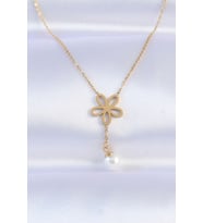 316L Çelik Zincir Gold Renk İnci Detay Çiçek Kolye 5886 - SSSSSS4419-2814