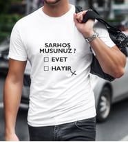 BK Gift Sarhoş Musunuz Tasarımlı Erkek Beyaz Tişört-1
