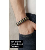 Solevante Lacivert Sarı Örgü Deri Çift Sıra Manyetik Erkek Bileklik