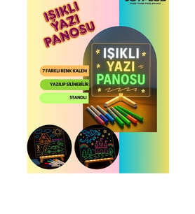 Neon Işıklı 7 Renk Işık Boyama Kalemli Led Resim Panosu Boyama Tahtası Kalemleri 20 X 20