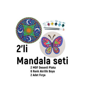 2'li Mandala Boyama Seti- Okul-aile Etkinliği-2 Ham Mdf Plaka, 6 Renk Boya,2 Fırça Model-15