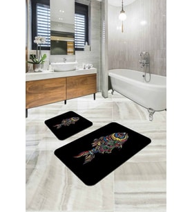 Siyah Hayvan Temalı Banyo Halısı Klozet Paspas Seti BS204