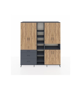 Hyperion Dolap 13 Raflı 3 Çekmeceli 6 Kapaklı 220x44x243 Antrasit-Çam/Antrasit