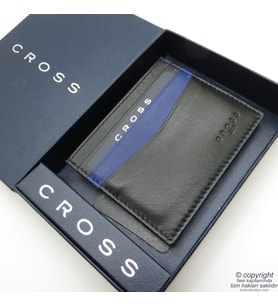 Cross AC038177-2 FV Range Hakiki Deri Kartlık Mavi-Siyah  İsme Özel Cüzdan (Siyah-Gri)