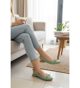 Enoch Kadın Gold Zincir Detaylı Slingback Beyaz Babet