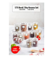 12li Barok Yuvarlak 2 Boy Kavanoz Seti & Saklama Kabı & Erzak Kabı 6*500 ML,6*250 ML)