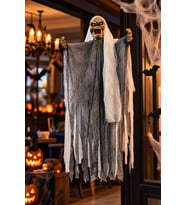 Halloween Cadılar Bayramı Asılabilir Hayalet Sesli Işıklı Sese Duyarlı Gri Kuru Kafalı 50x35 cm