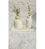 3 lü Kare Tabaklı İskandinav ve Bohem Model Vazo Dekorasyon Set