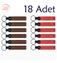 A Kahve & Nar Çiçeği, Akraba Buluşmalarına Küçük Hediye, 18’li Set, Kişisel Mesajlı Deri Anahtarlık