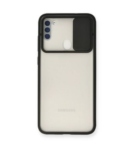 Samsung Galaxy A11 Kılıf Palm Buzlu Kamera Sürgülü Silikon - Siyah