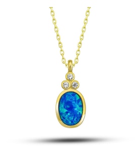 Gold  Opal Taşlı 925 Ayar Gümş Kadın Kolye