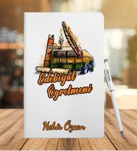 Edebiyat Öğretmeni Özel Deri Defter Ve Metal Roller Kalem Seti
