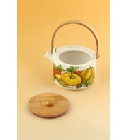 Sarı kabak bambu kapaklı mini porselen demlik