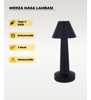 Siyah Monza Masa Lambası - Dokunmatik - 3 Renk Işık