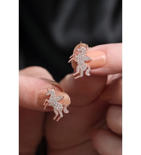 Unicorn Beyaz Taşlı 14 K Rose Altın Kaplama Kadın Küpe
