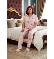 Kadın Yıldızlı Melanj Örme Pijama Takımı Gömlek Yaka Fonksiyonel Dayanıklı Kaliteli Modern