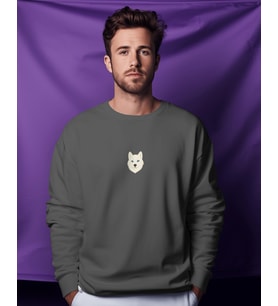 Kadın Husky Baskılı Oversize Sweatshirt  Minimal Köpek Figürlü Günlük Rahat Sweat (Füme)