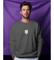 Kadın Husky Baskılı Oversize Sweatshirt  Minimal Köpek Figürlü Günlük Rahat Sweat (Füme)
