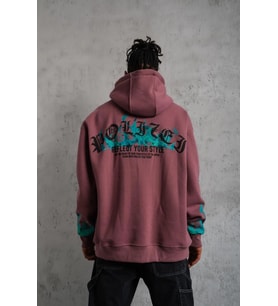 Erkek 3 İplik içi Pamuklu Alev Baskılı Kapüşonlu hoodie Sweatshirt - Gül Kurusu