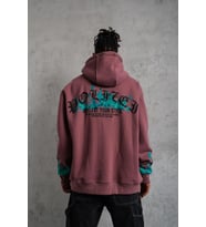 Erkek 3 İplik içi Pamuklu Alev Baskılı Kapüşonlu hoodie Sweatshirt - Gül Kurusu