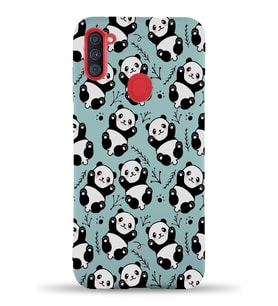 Samsung Galaxy M11 Uyumlu Lansman Kılıf Panda Tasarımlı İçi Kadife Kapak-Turkuaz (Şeffaf)