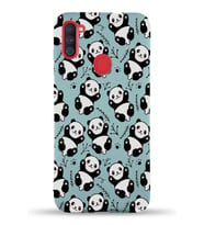 Samsung Galaxy M11 Uyumlu Lansman Kılıf Panda Tasarımlı İçi Kadife Kapak-Turkuaz (Şeffaf)