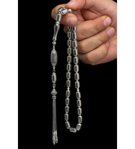 Sertifikalı Gümüş Tespih 7x11.5mm 52Gr Kapsül Kesim (Gri)