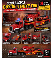 Sesli ve Işıklı Mega İtfaiye Tırı Oyun Seti Helikopterli & Arabalı Büyük Taşıyıcı Tır