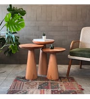 3'lü Zigon Mantar Sehpa Mushroom  Masif Ahşap Modern Yan Sehpa Takımı (Açık Kahverengi)