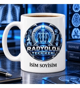 Radyoloji Teknikeri Kupa Bardak Mavi Görüntüleme Cihazı Desenli